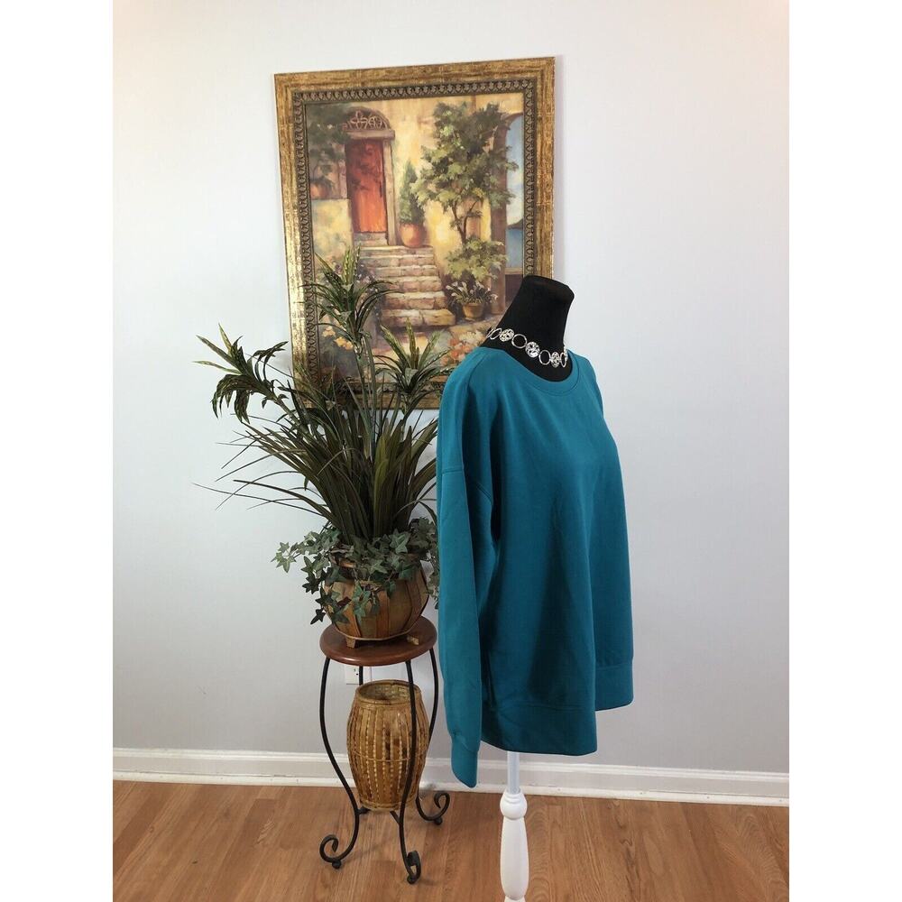 Mondetta Lady Scuba Sweatshirt Long Sleeves Large Crew Neck Verdigris Color - Picture 2 of 8